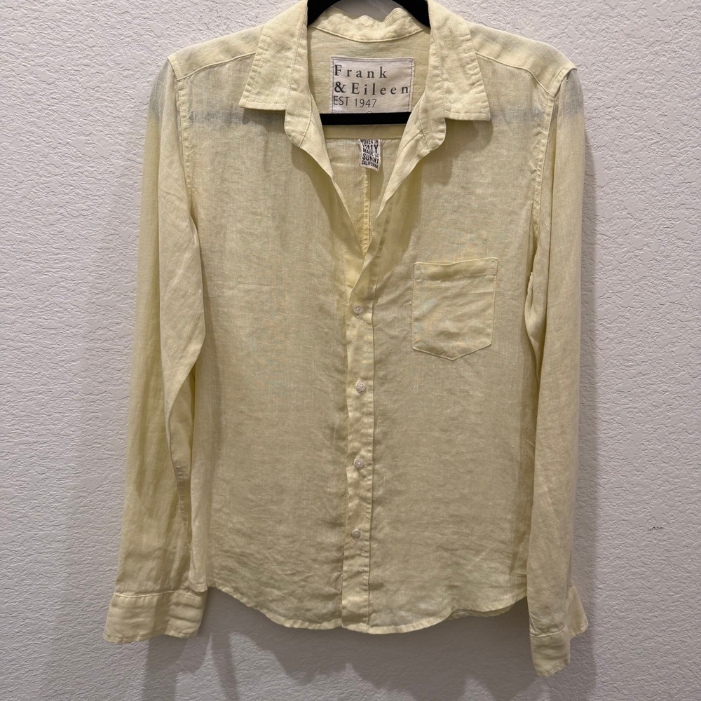 Frank & Eileen Barry Yellow Linen Button Down Shirt Size S Woven in Italy